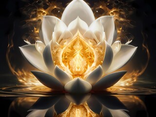 lotus flower, with flashes of golden energy, Buddhist religion