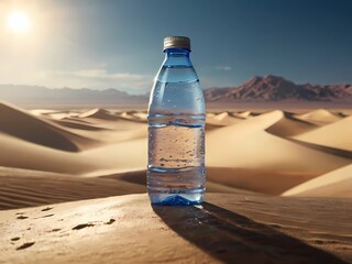 bottle with natural water in the middle of the desert, purified water.