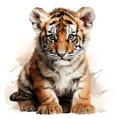 Obraz premium Watercolor Indochinese tiger, clipart Illustration, Generative Ai