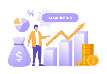 accounting or finance concept, business plan and budget, analyst, accountant, economic, flat illustration vector banner and background