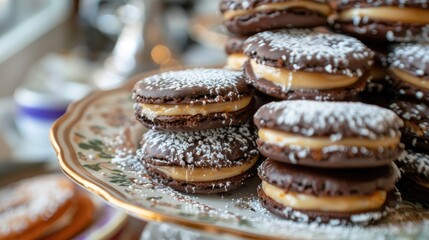 Alfajores Traditional Argentinian treat made with chocolate cakes and dulce de leche