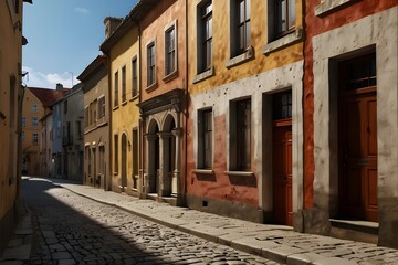 3d image. Old Town, Street, 3d wallpaper and mural. Wallpaper on the wall Generator AI 