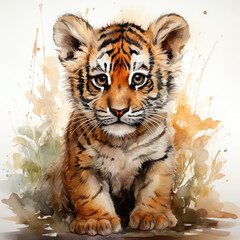 Watercolor Indochinese tiger, clipart Illustration, Generative Ai