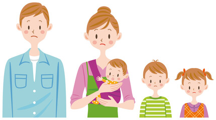 家族　親子　横並び　不安　心配な表情