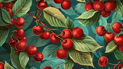 Vintage Cherry Pattern for Fabric or Wallpaper Design