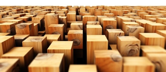 abstract geometric wooden cubes with surreal layout on white background, 3D rendering