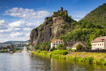 Střekov medieval castle on the bank of the river Elbe