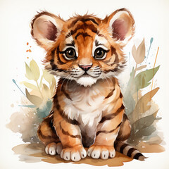 Watercolor Javan tiger, clipart Illustration, Generative Ai