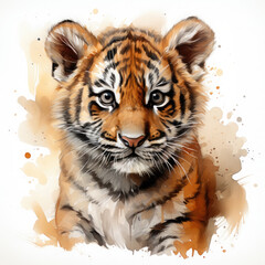 Watercolor Javan tiger, clipart Illustration, Generative Ai