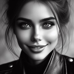Portrait of a beautiful young woman. Beauty, fashion black and white.
