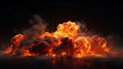 Fotobehang Step into the chaos of a fiery explosion with this captivating image of a large fireball surrounded by thick black smoke © UMAR SALAM