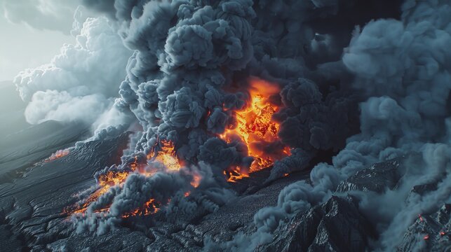 Step into the midst of a catastrophic event with this captivating image of a large fireball erupting amidst dense black smoke