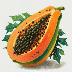 papaya fruit isolated on white