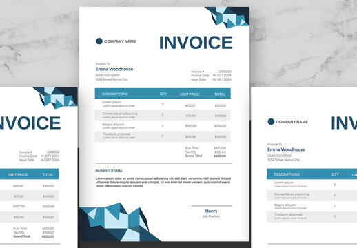 White And Blue Geometric Invoice