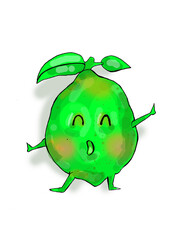green fruit person cartoon with happy smile