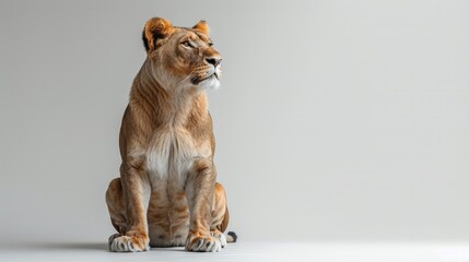 A solitary lion, Panthera Leo, sitting with a serene posture, AI Generative - obrazy, fototapety, plakaty