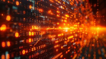 Obraz premium Binary code cascading over a globe, digital business and finance concept, abstract, AI Generative