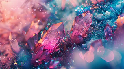 Surrender to the enchanting allure of a modern tech banner comprised of colorful aqua and pink crystal pieces, their glossy textures inviting tactile exploration and visual delight,  - obrazy, fototapety, plakaty