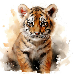 Watercolor Javan tiger, clipart Illustration, Generative Ai