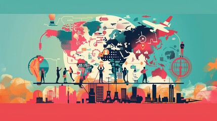 Obraz premium The concept of International Project Management Day. Global business collaboration. Happy coworker. International business. Globalisation global business concept