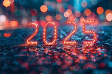 The image is a bright and colorful representation of the number 2025