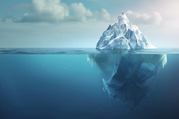 A large iceberg is floating in the ocean. Business concept