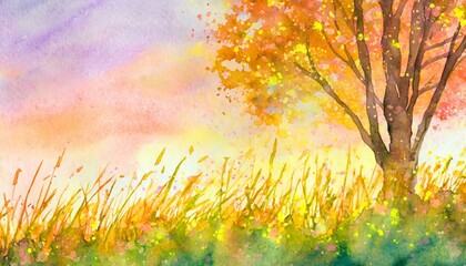 秋をイメージした水彩風背景イラスト