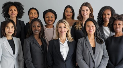 A group photograph of diverse business women in a work environment from different ethnicities, races, and colors, DEI concept background, Diversity Equity Inclusion,