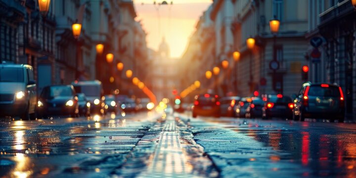 City Street With Parked Cars. Generative AI