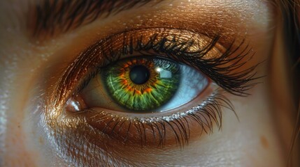 Detailed portrait of a green iris, an intimate glimpse into the human eye, AI Generative
