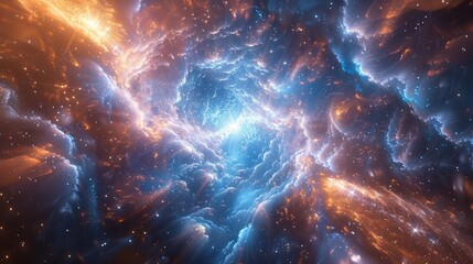 Dynamischer Weltraum, Sterne umgeben von blau-rotem Leuchten, fesselndes Zentrum, AI Generative - obrazy, fototapety, plakaty