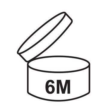 Period after opening icon. 6m pao cosmetic product symbol. 6 month period before use after opening can vector. Twelve months Shelf life line icon. Vector illustration. eps 10