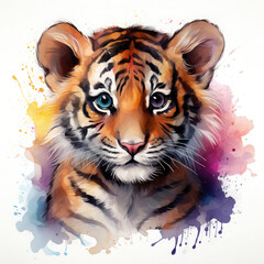 Watercolor Malayan tiger, clipart Illustration, Generative Ai - obrazy, fototapety, plakaty