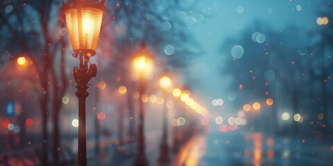Street Light Illuminating Roadside. Generative AI - obrazy, fototapety, plakaty