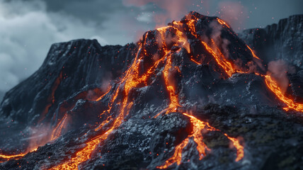 噴火で溶岩が流れ出す - obrazy, fototapety, plakaty