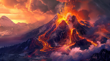 噴火で溶岩が流れ出す - obrazy, fototapety, plakaty