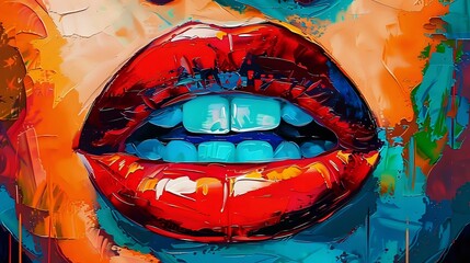 Modern and Alluring Pop Art Portrait of Eyes and Lips in Intense Hues