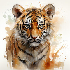 Watercolor Malayan tiger, clipart Illustration, Generative Ai