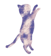 横向きで二足で立つ猫　クレヨンタッチ　紫