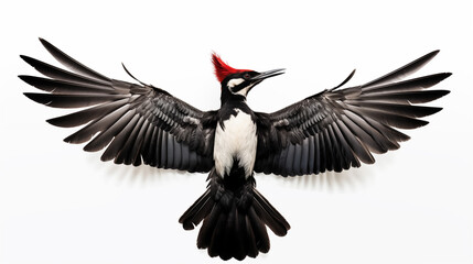 Fototapeta premium A striking silhouette of a full body view of a pileated woodpecker against white background ~ Created using Generative AI