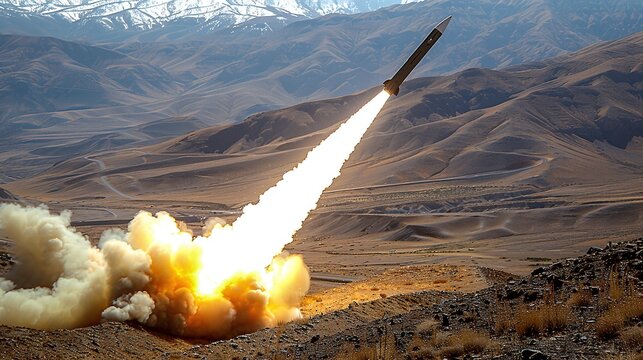 A cruise missile in the air. Missile armament. Showing the power of weapons. Generative AI