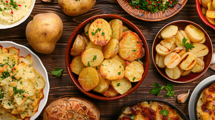 Assorted Homemade Potato Recipes: From Oven-Baked to Hashed Browns - obrazy, fototapety, plakaty