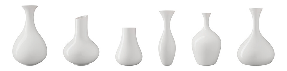 Collection of white vases isolated. 3D image