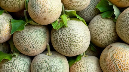 Bunch of fresh ripe melons background in the market