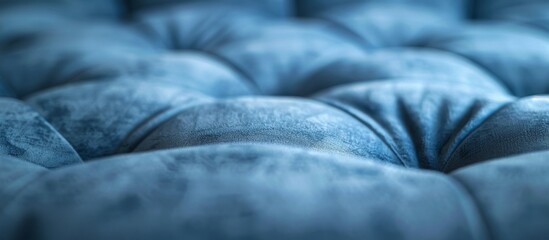 Obraz premium Blue couch furniture with a detailed close-up of a cushion with buttons, showcasing craftsmanship and comfort