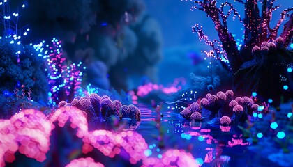 Evoke intrigue and wonder by showcasing a pixelated dreamscape of subconscious thoughts interacting with advanced AI, portrayed in voxel art with surprising camera angles
