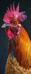 Fototapeta premium Majestic rooster's head, proud and fierce, exuding strength and determination 🐓🔥 Capturing the spirit of a warrior, symbolizing courage and leadership in every detail. #RoosterPower