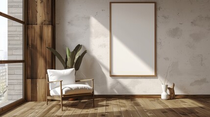 mock up poster frame in modern interior background, living room, Contemporary style, Living room wall poster mockup. Modern interior design.