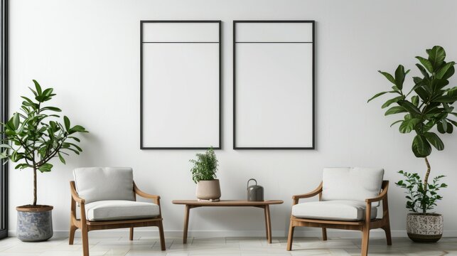 Fototapeta mock up poster frame in modern interior background, living room, Contemporary style, Living room wall poster mockup. Modern interior design.