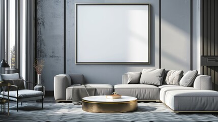 mock up poster frame in modern interior background, living room, Contemporary style, Living room wall poster mockup. Modern interior design.